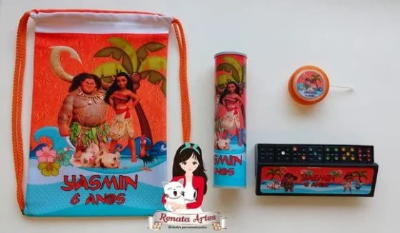Kit Jogos Laranja Personalizados na Mochila Moana