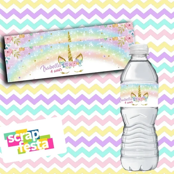 Adesivo Personalizado Rótulo Água 5x19,5 Unicórnio