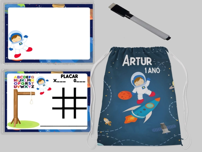 Kit Mochila e Lousa Magica para lembrancinhas Astronauta