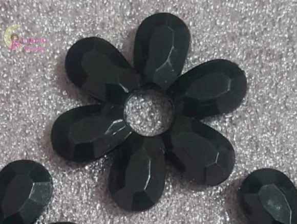 Flor Preta Facetada Furo Passante 4,5cm Pct 6 Unidades