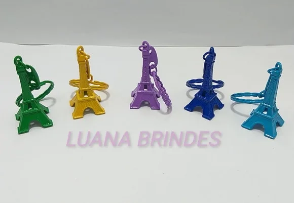 Chaveiro Torre Eiffel de Metal Colorido - Pct c/ 5 Unidades