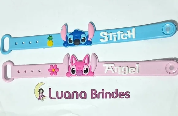 Pulseira Stitch e Angel 20cm Emborrachada Pacotes com 3 Peça
