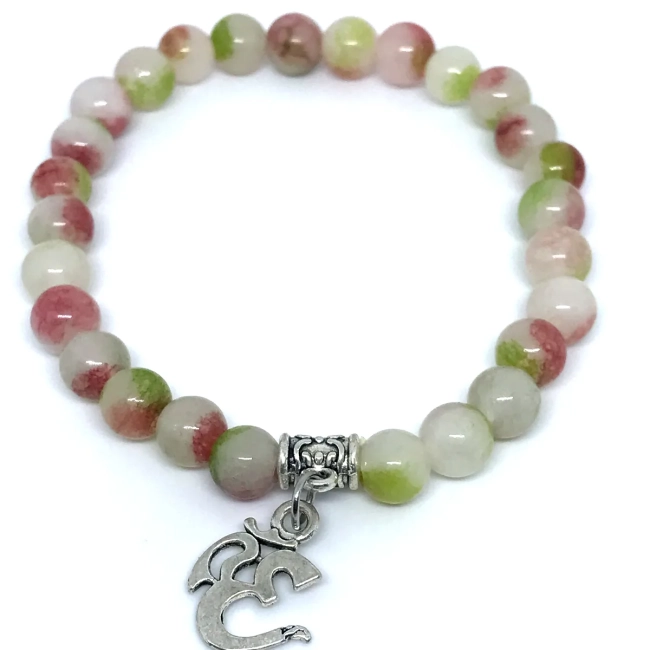 Pulseira Japamala 27 Contas Jade Color Com Símbolo OM
