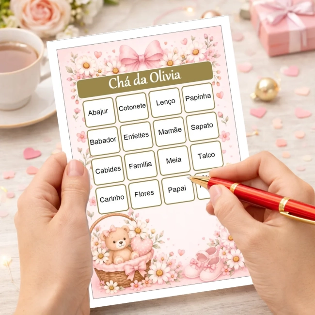 Bingo Chá de Bebê Menina PDF Para Imprimir