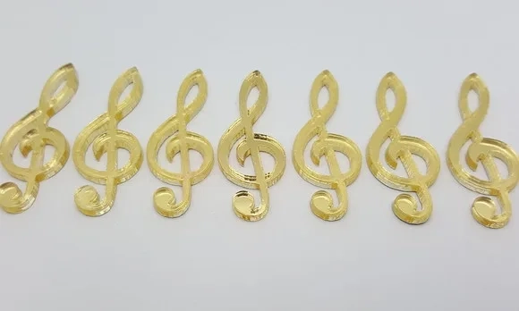 Aplique de Nota Musical em Acrílico Espelhado Dourado