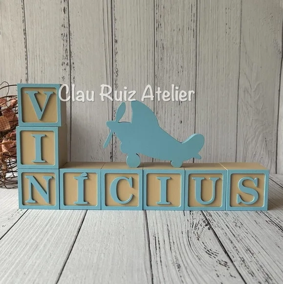Cubos Decorativos de MDF Personalizados para Quarto de Bebê Tema Aviador