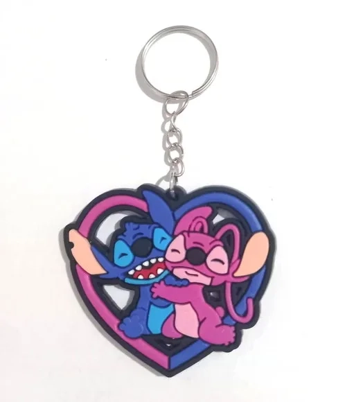 Chaveiro Coração Stitch e Angel Emborrachado 25 Unidades