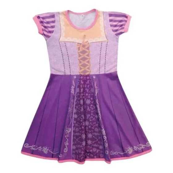 Vestido Infantil Fantasia Princesa da Torre Lilás e Roxo com Corselet Laceado