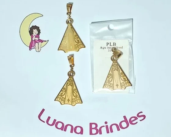 Pingente Nossa Senhora Dourado de Aço Inoxidável Pacote com