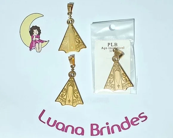 Pingente Nossa Senhora Dourado de Aço Inoxidável Pacote com