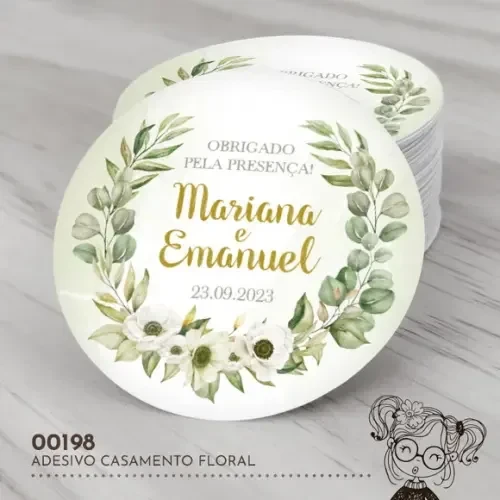 Adesivo Redondo Casamento Floral - 00198