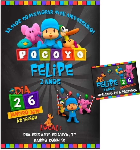 CONVITE DIGITAL C/TAG Pocoyo Chalk