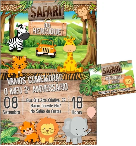 CONVITE DIGITAL C/TAG Safari Menino