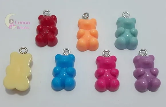 Pingente Ursinhos Coloridos de Acrílico Pct 10 Unidade