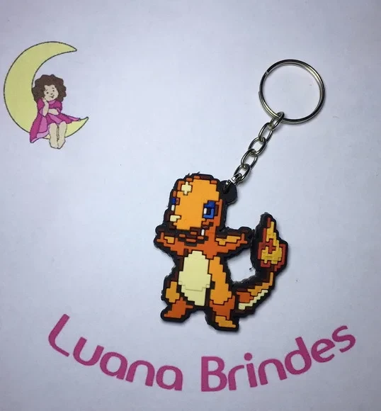 Chaveiro Charmander Pokémon (pixel) Emborrachado Pct C/2 Und