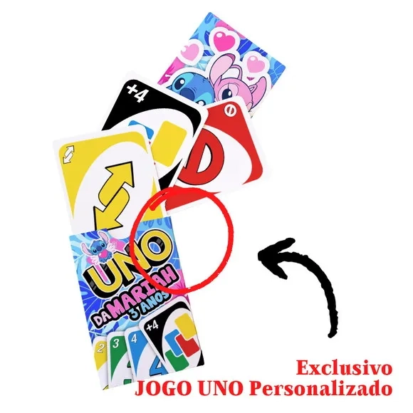 Lembrança Criativa Tema Stitch com Cartas Personalizadas Uno