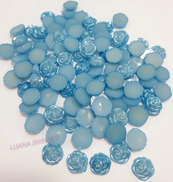 Meia Pérola Flor Azul - 12mm - pct c/ 100 unidades