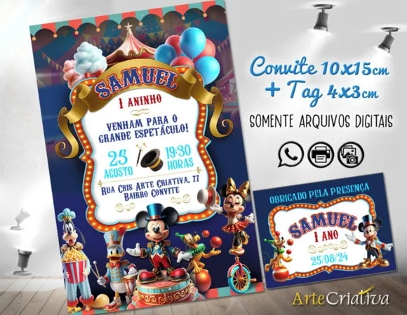 Convite Digital C/tag Circo Mickey Mouse Ia