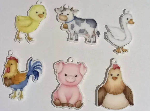Pingente Fazendinha Acrílico U.v Variados - 6 Unidades