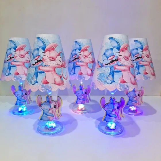 Centro de Mesa Abajur com Led - Stitch e Angel Aquarela