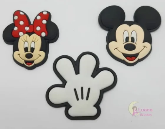 Apliques Personagens Mickey e Minnie Borracha-pct C/6 Unid