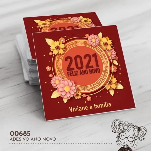 Adesivo Quadrado Feliz Ano Novo - 00685