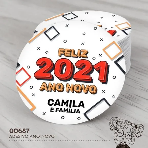 Adesivo Redondo Feliz Ano Novo - 00687