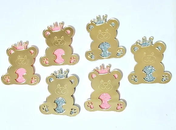 Aplique Ursinho Principe Acrílico Espelhado Pct C/10 Unidade