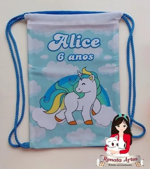 Mochila de Tecido Unicórnio Azul