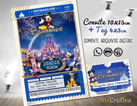 Convite Digital C/tag Ingresso Disney Mickey