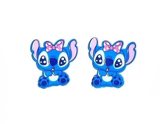 Aplique Stitch Baby Laço Rosa 4,5cm Resina Pacote C/6 Peças