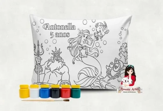 Almofada com Tinta para Colorir a Pequena Sereia