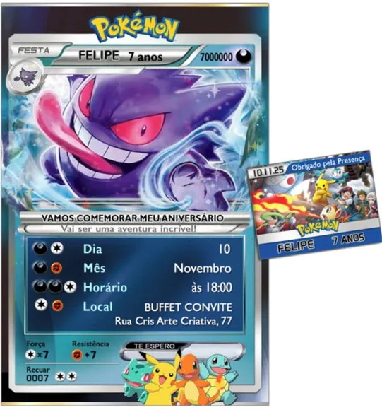 Convite Digital C/tag Pokemon Carta Azul