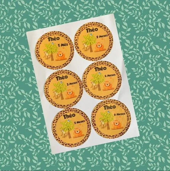12 Adesivos mêsversário Safari