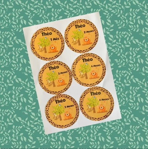 12 Adesivos mêsversário Safari