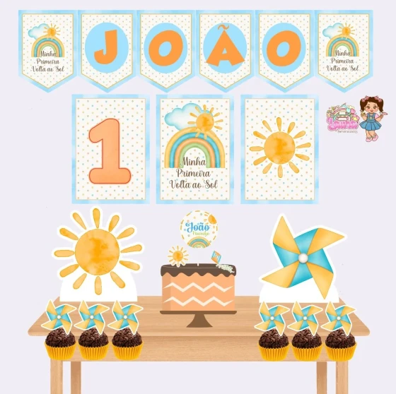 Kit Festa Só Um Bolinho MINHA PRIMEIRA VOLTA AO SOL MENINO - Decoração de Festa