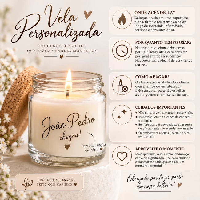10 Vela Aromática 40g com Tampa de Rolha + Mini Terço