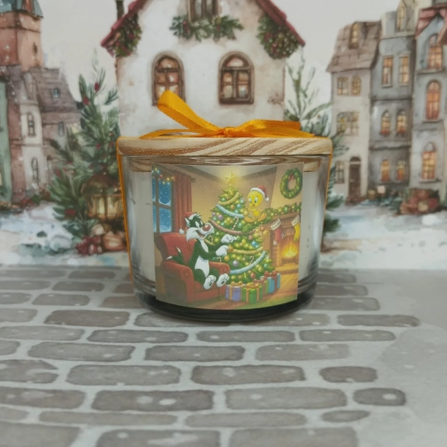 Vela Aromática no Copo Personalizada Natal Piu Piu e Frajola - Trabalhamos com outros temas - Informar  tema no chat