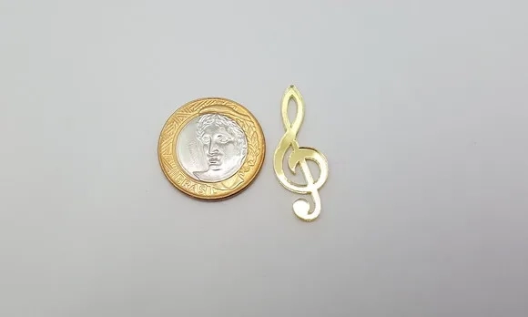 Aplique de Nota Musical em Acrílico Espelhado Dourado
