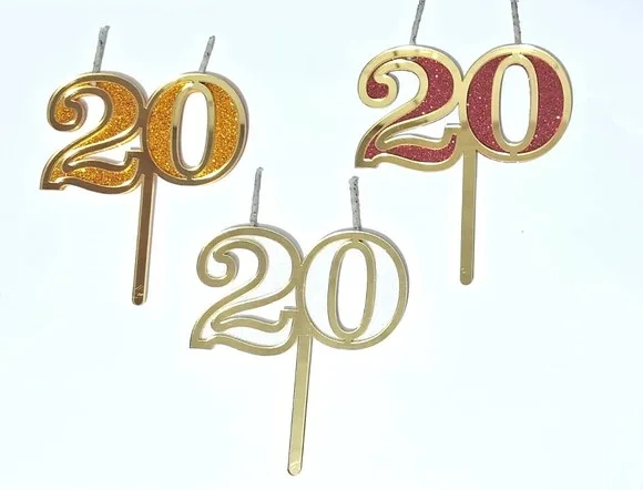 Velas 20 Anos Dourado Acrílico Pavio Magico - 1 Peça