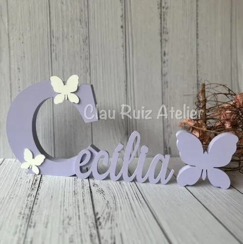 Jardim Encantado -decoração Bebê Nome em mdf + Borboleta
