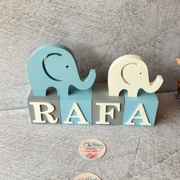 Elefante Dupla+ Cubos 6x6cm Quarto de Bebê