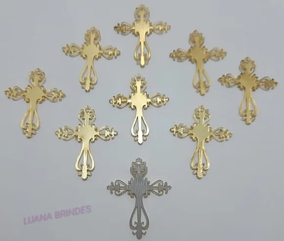 Pingente Cruz de Acrílico Espelhado Dou 3,6cm Pct 6 Unidades