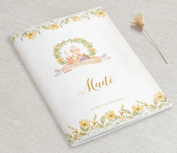 Lembrança Comunhão Livro Orações - Divino Floral Amarelo