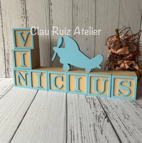 Cubos Decorativos de MDF Personalizados para Quarto de Bebê Tema Aviador