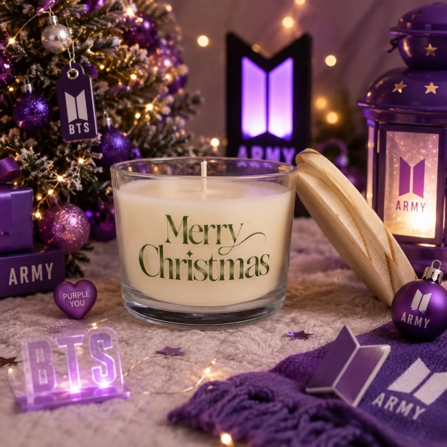 Vela Aromática no Copo Personalizada Natal BTS - Army  - Bangtan - Velas Perfumadas | Aromáticas e Decorativas