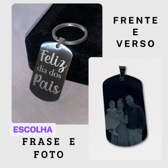 CHAVEIRO PINGENTE DE AÇO INOX PERSONALIZADO (FOTO + FRASE)
