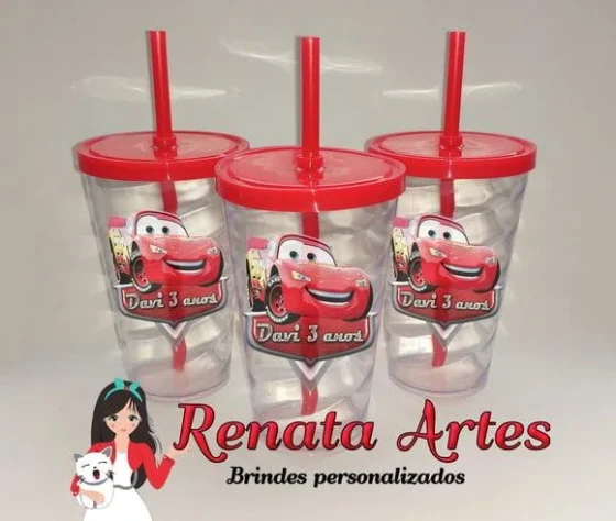 Copo com Canudo 500ml Carros