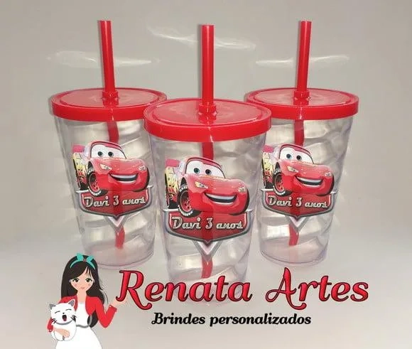 Copo com Canudo 500ml Carros