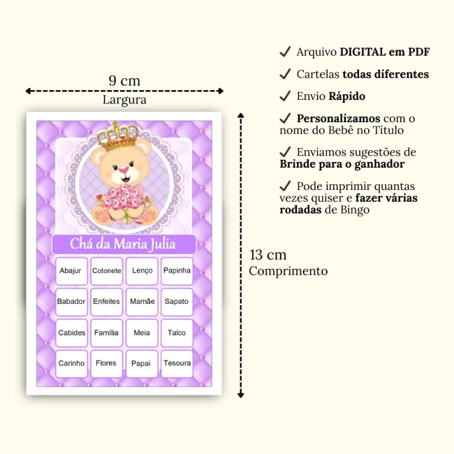 Bingo Chá de Bebê Menina Pdf Para Imprimir